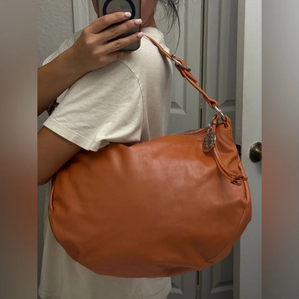 Coach Burnt Orange Leather Shoulder Bag Hobo Style Purse #13655